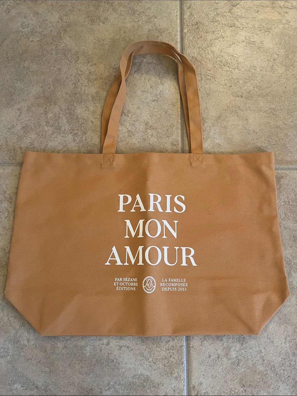 Sezane Paris Mon Amour Tan Tote Bag